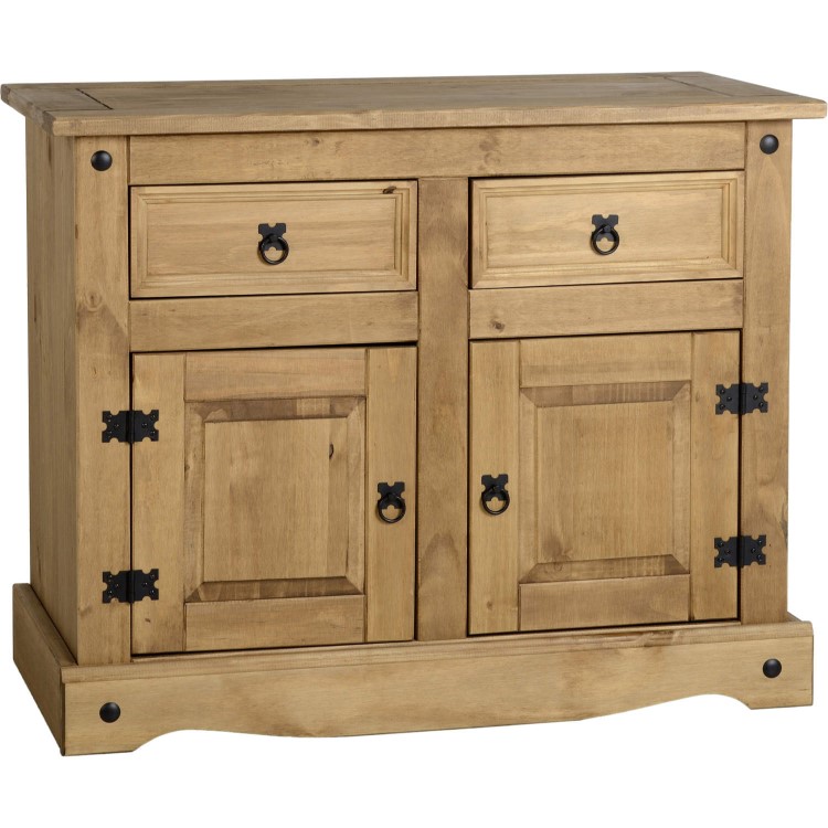 Seconique Corona Pine Sideboard with 2 Doors & 2 Drawers with Black Handles