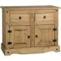 GRADE A1 - Seconique Corona Pine Sideboard with 2 Doors & 2 Drawers with Black Handles