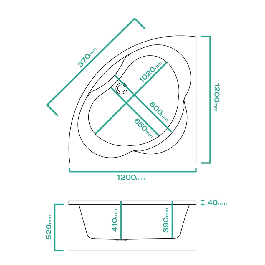 Lostock Corner Bath - 1200 x 1200mm
