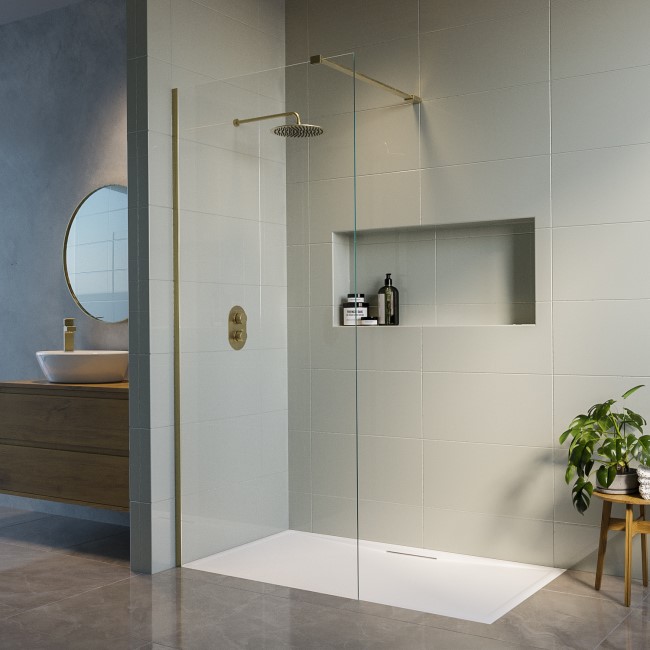 1000mm Brushed Brass Shower Screen for Wetroom & Walk In Shower - Corvus