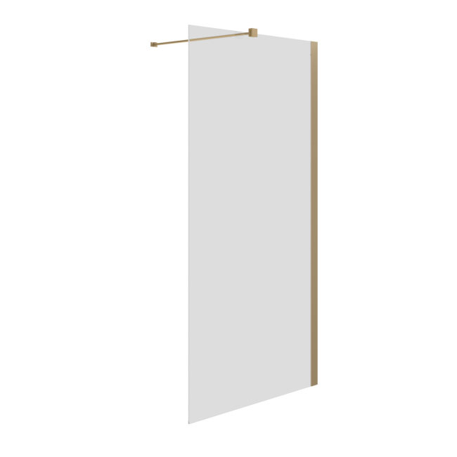 Wet Room Shower Screen 1200mm Brushed Brass Frameless with Wall Support Bar