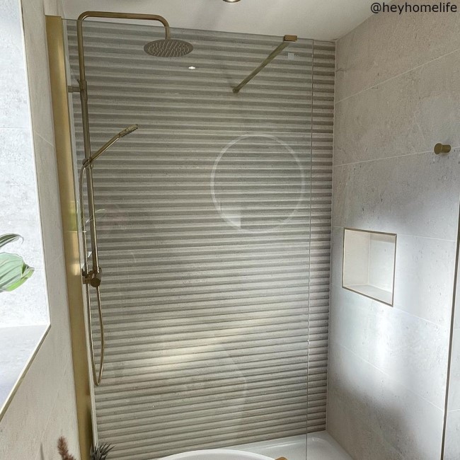 Wet Room Shower Screen 800mm Brushed Brass Frameless with Wall Support Bar - Corvus