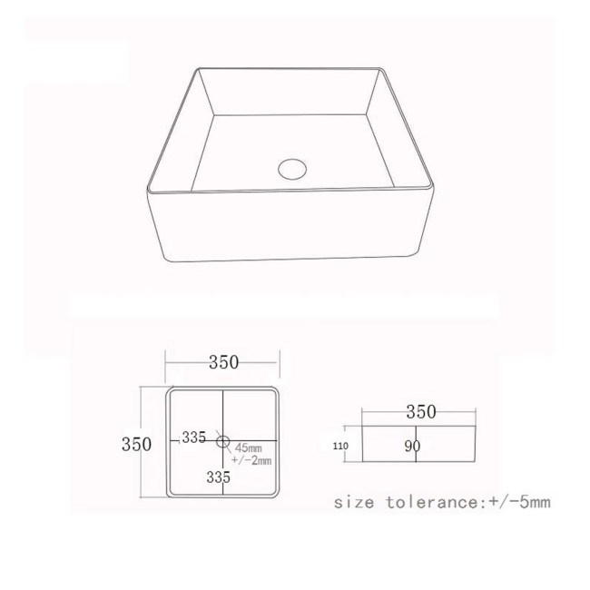 White Square Countertop Basin 350mm - Corey