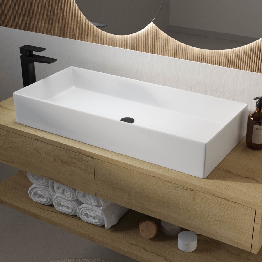 White Rectangular Countertop Basin 800mm - Corey - Furniture123