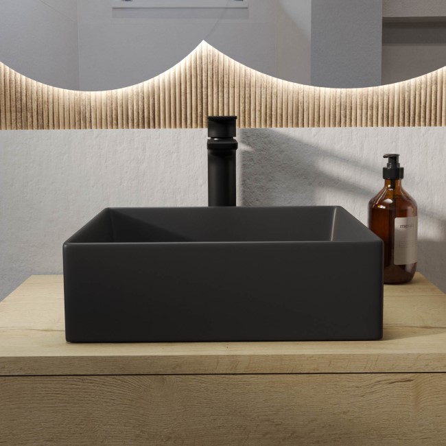 Matt Black Square Countertop Basin 350mm - Corey