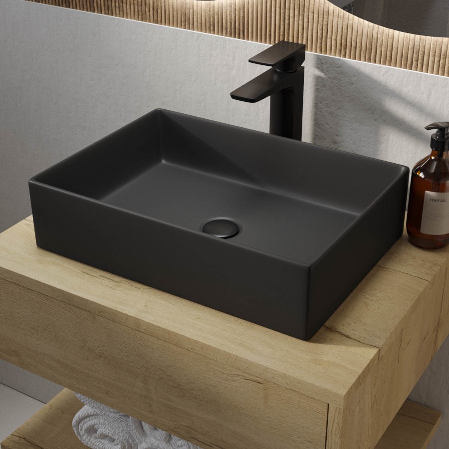 Matt Black Rectangular Countertop Basin 450mm - Corey