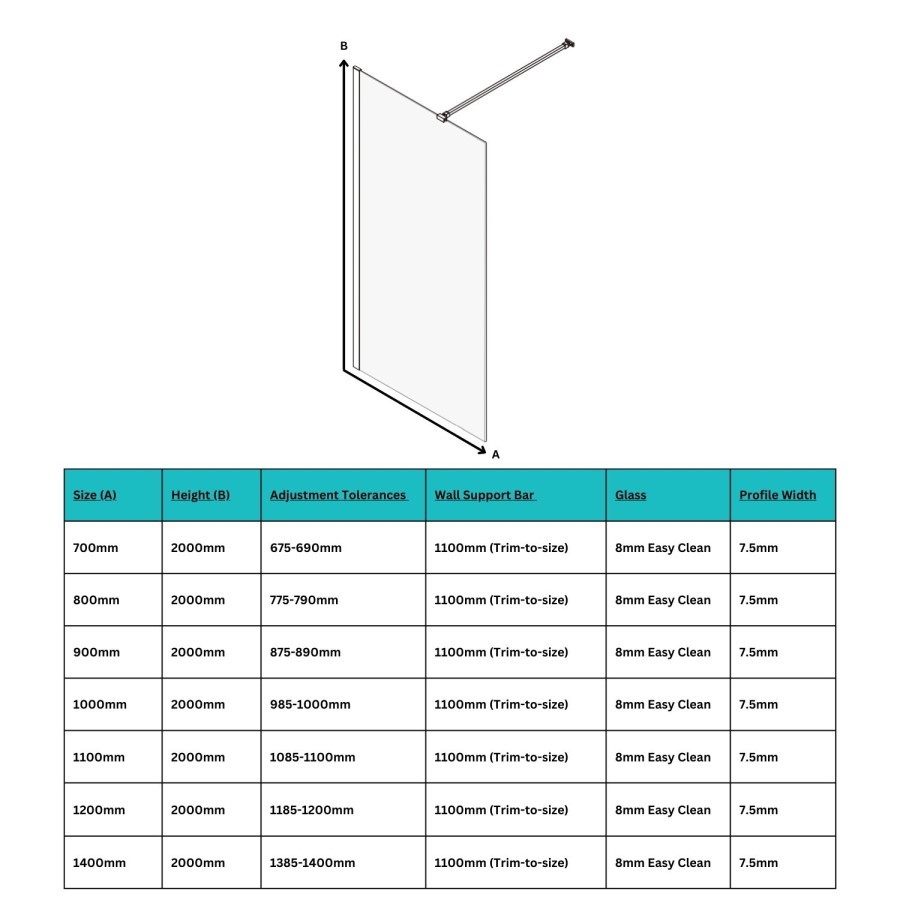 700mm Nickel Shower Screen for Wet Room & Walk In Shower - Corvus