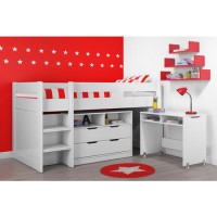 GRADE A1 - Cosmo Mid Sleeper Bed in White with Pull Out Desk