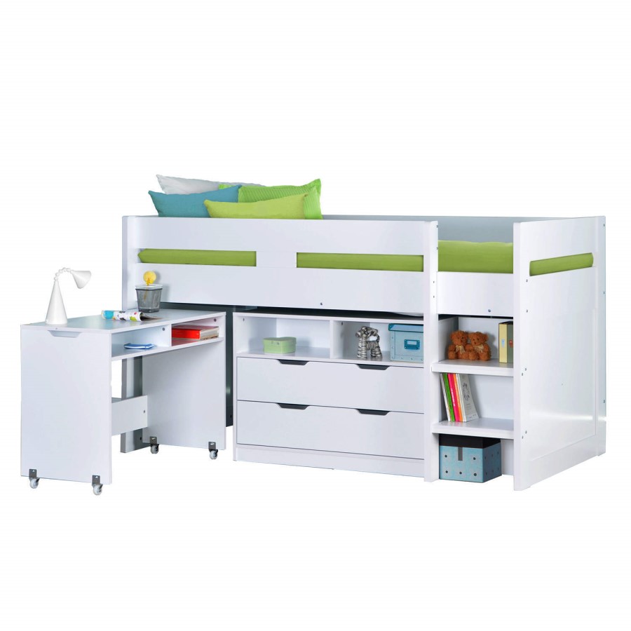 GRADE A1 - Cosmo Mid Sleeper Bed in White with Pull Out Desk