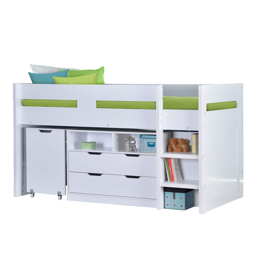 GRADE A1 - Cosmo Mid Sleeper Bed in White with Pull Out Desk