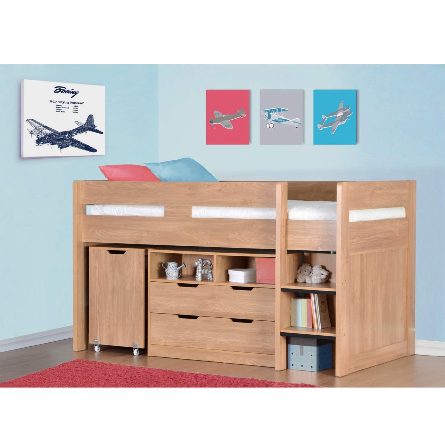 GRADE A1 - Cosmo Mid Sleeper Bed in Oak with Pull Out Desk