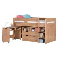 GRADE A1 - Cosmo Mid Sleeper Bed in Oak with Pull Out Desk