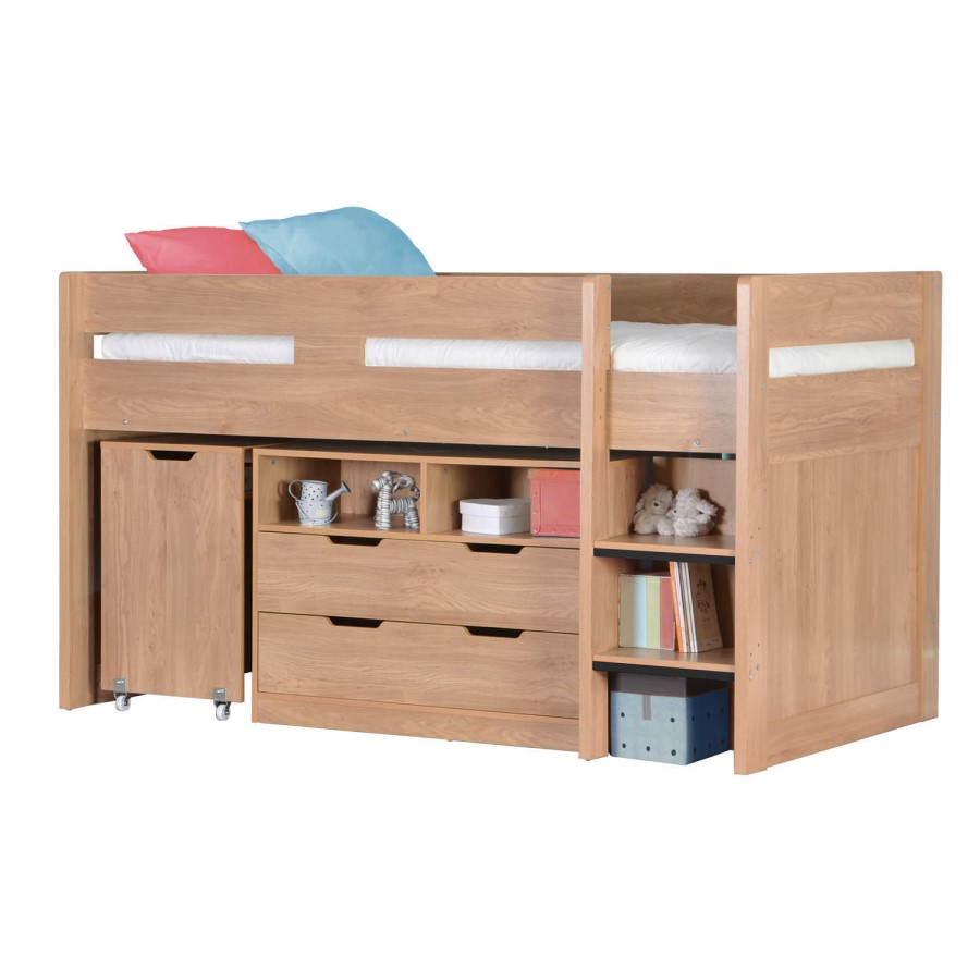GRADE A1- Cosmo Mid Sleeper Bed in Oak with Pull Out Desk