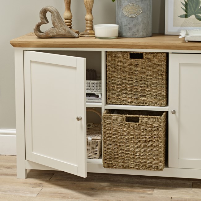 Cream & Oak Sideboard with Storage Cupboards & Baskets - LPD Cotswold