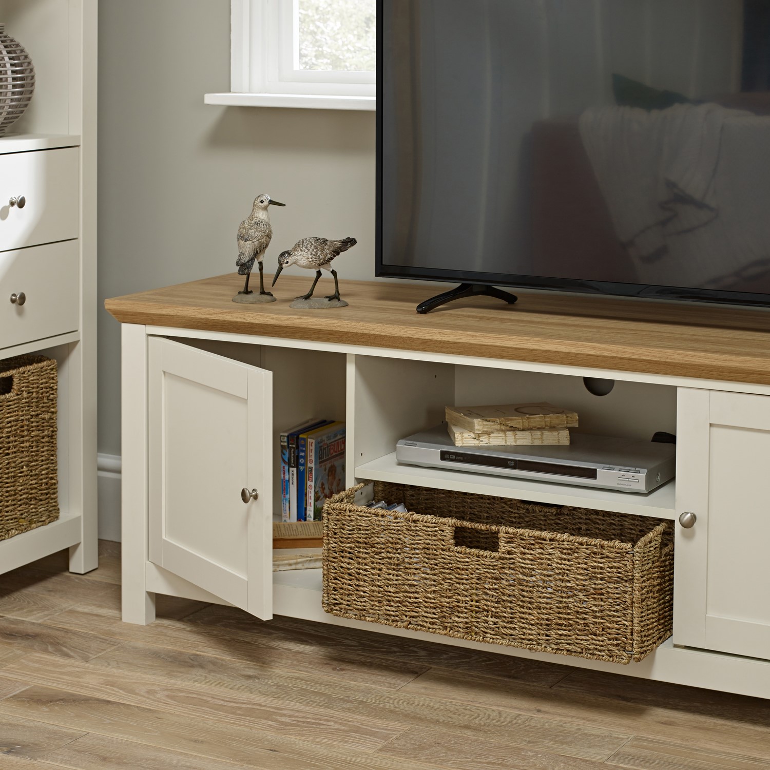 Read more about Large tv stand with storage in cream tvs up to 55 cotswold