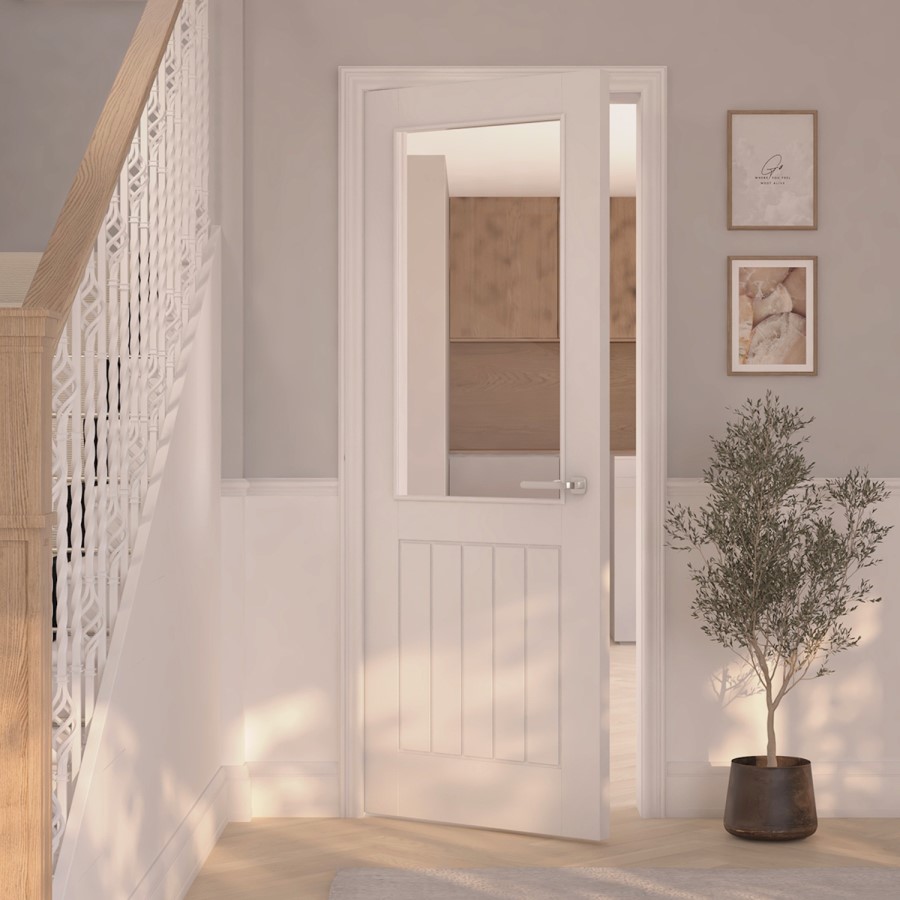 White Primed Cottage internal Door with Glass 1981 x 838mm