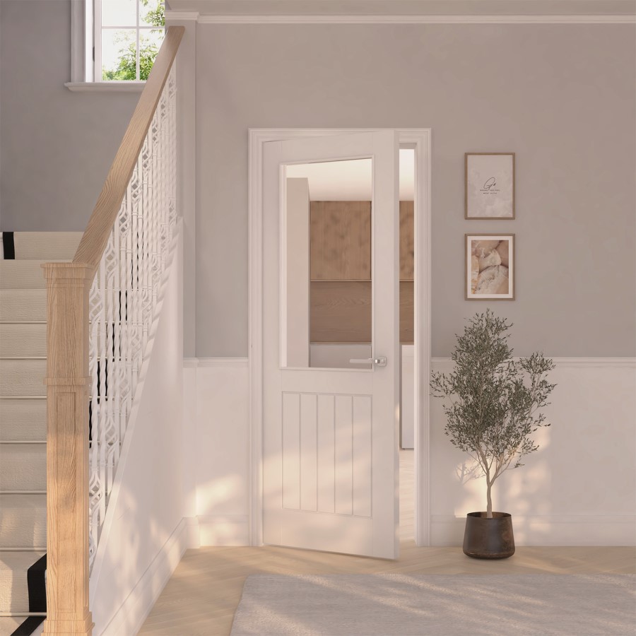 White Primed Cottage internal Door with Glass 1981 x 838mm