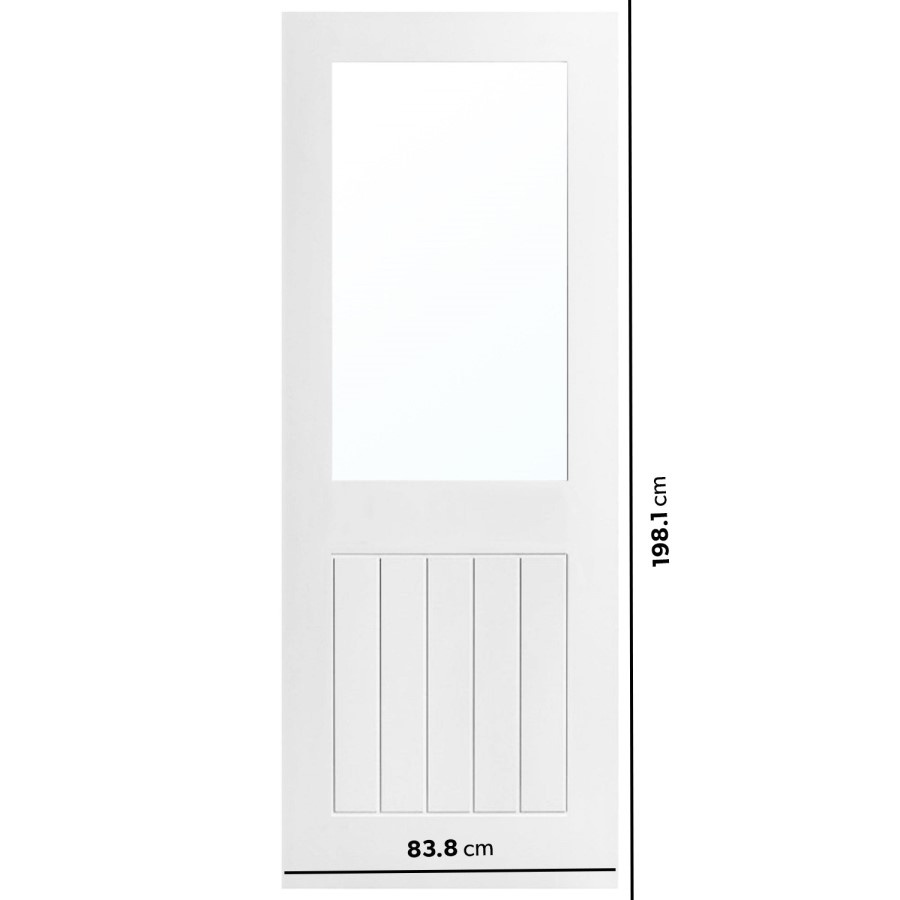 White Primed Cottage internal Door with Glass 1981 x 838mm