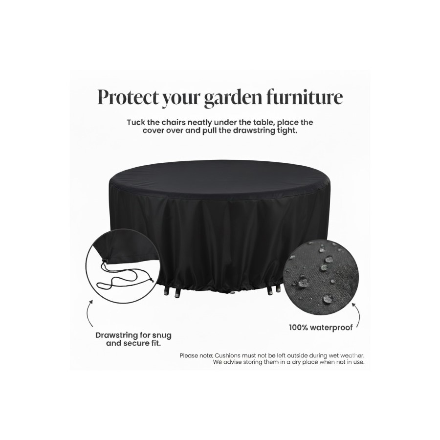 200 x 200 x 80cm Waterproof Black Garden Round Dining Set Furniture Cover