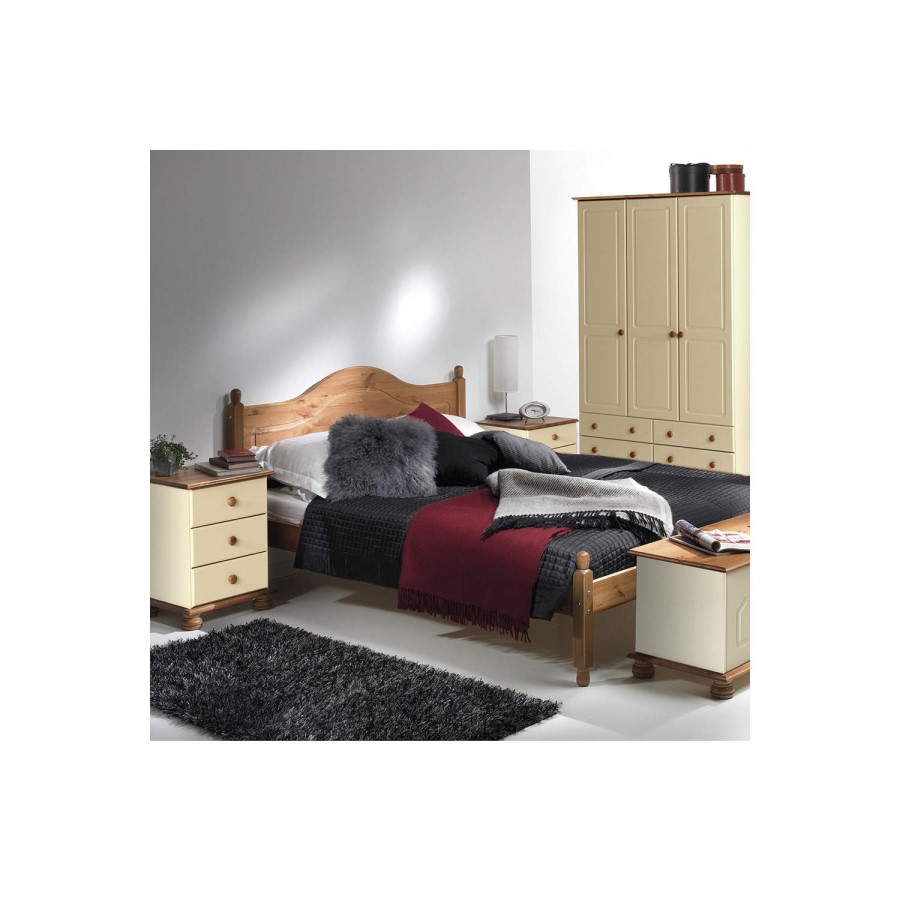 GRADE A2 - Copenhagen 3 Drawer Bedside Table in Cream and Pine