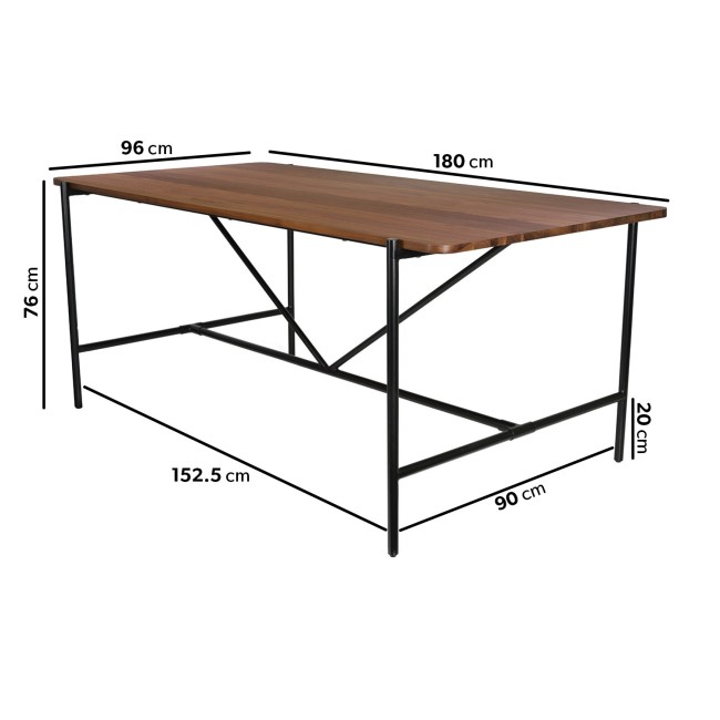 Walnut Trestle Table with Black Metal Legs - Seats 6 - Cooper