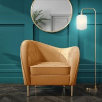GRADE A2 - Yellow Velvet Armchair with Scooped Back and Gold Legs - Cara