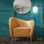 GRADE A2 - Yellow Velvet Armchair with Scooped Back and Gold Legs - Cara