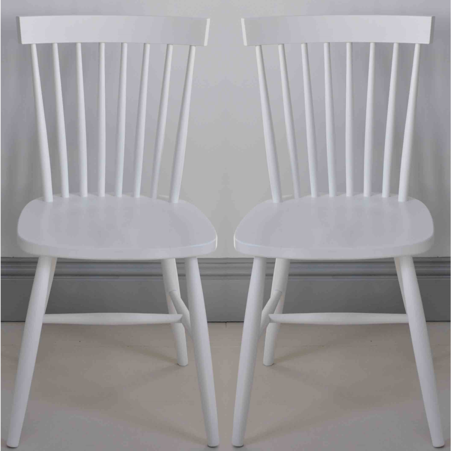 Carolina White Spindled Back Solid Wood Pair of Dining Chairs