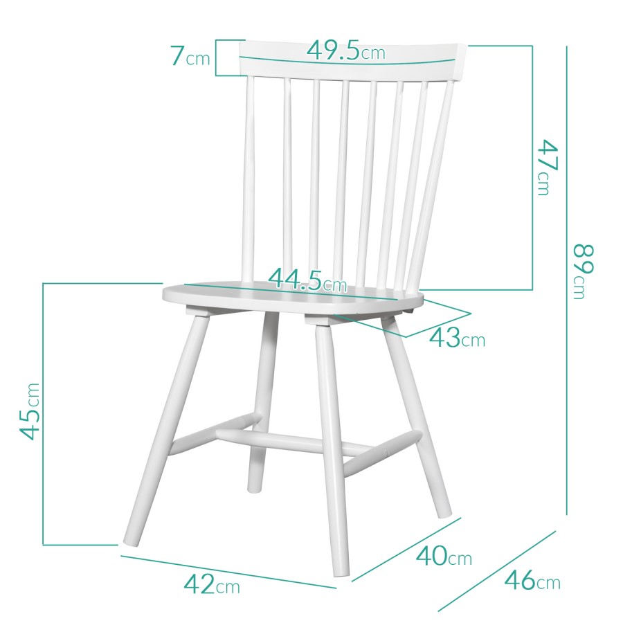 Carolina White Spindled Back Solid Wood Pair of Dining Chairs