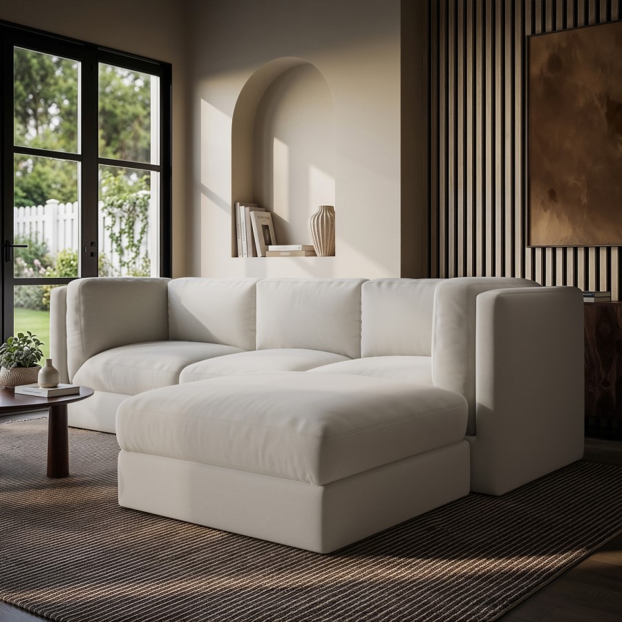 Cream Chenille 4 Seater Modular Chaise L-Shape Corner Sofa - Cameron