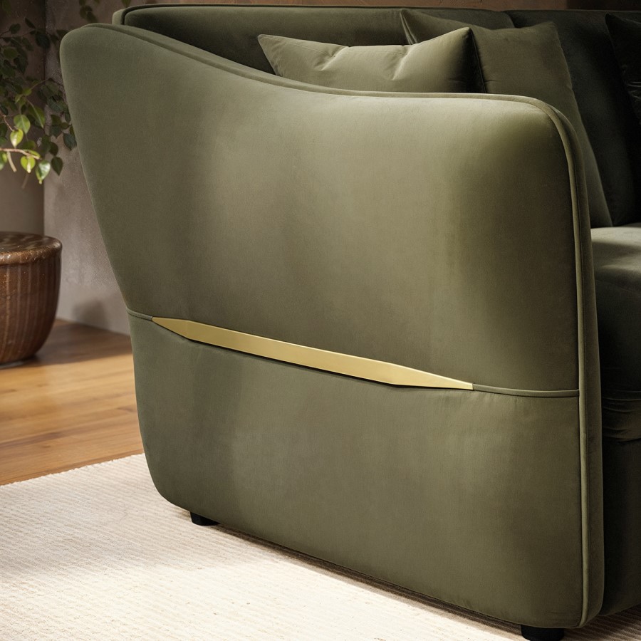 ONLY OPENED - Khaki Green Velvet 3 Seater Pull Out Sofa Bed - Carmela