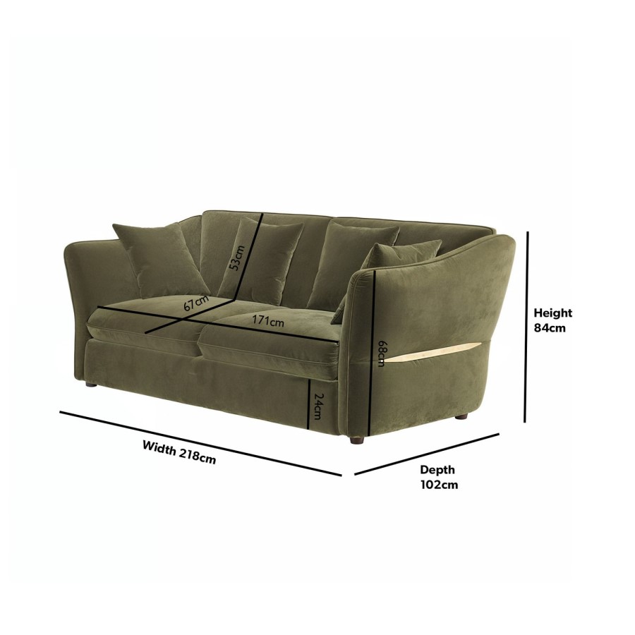 ONLY OPENED - Khaki Green Velvet 3 Seater Pull Out Sofa Bed - Carmela