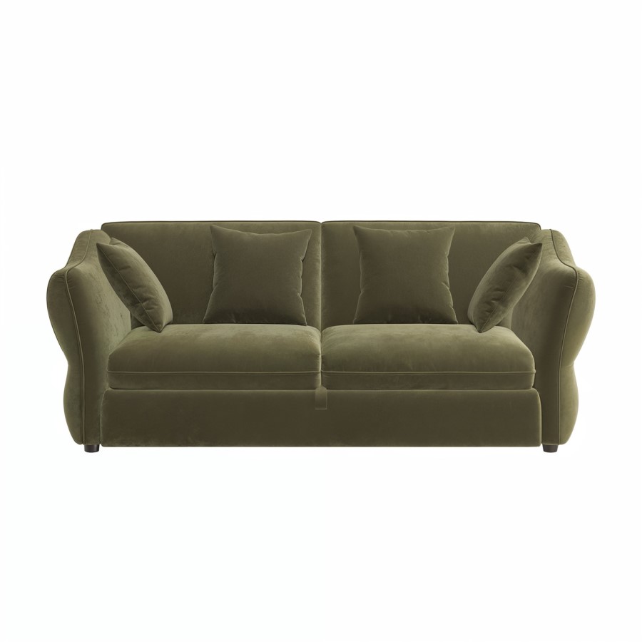 ONLY OPENED - Khaki Green Velvet 3 Seater Pull Out Sofa Bed - Carmela