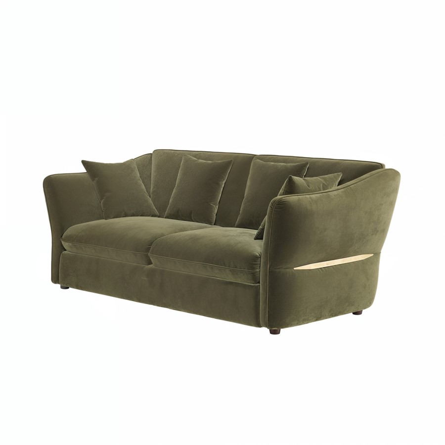 ONLY OPENED - Khaki Green Velvet 3 Seater Pull Out Sofa Bed - Carmela