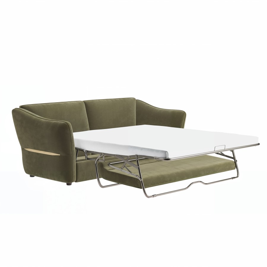 ONLY OPENED - Khaki Green Velvet 3 Seater Pull Out Sofa Bed - Carmela