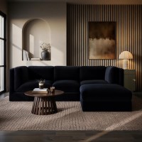 Navy Blue Chenille 4 Seater Modular Chaise L-Shape Corner Sofa - Cameron