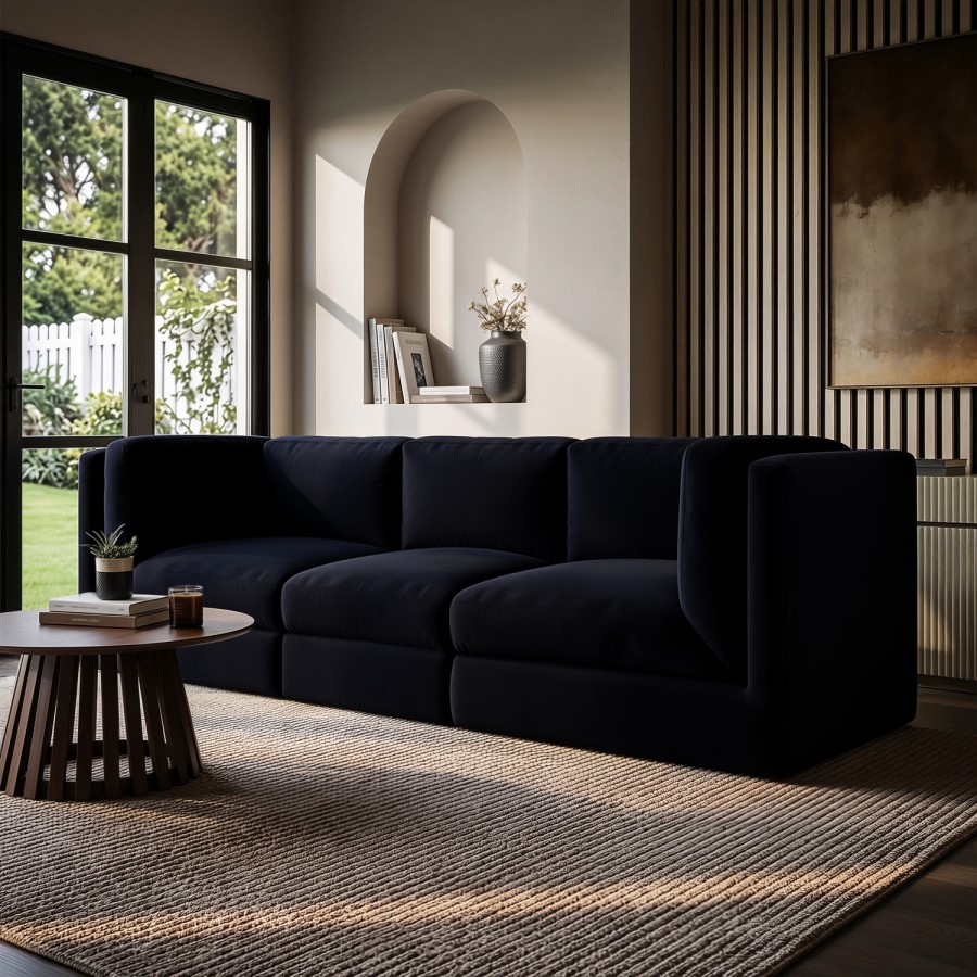 Navy Blue Chenille 4 Seater Modular Sofa - Cameron