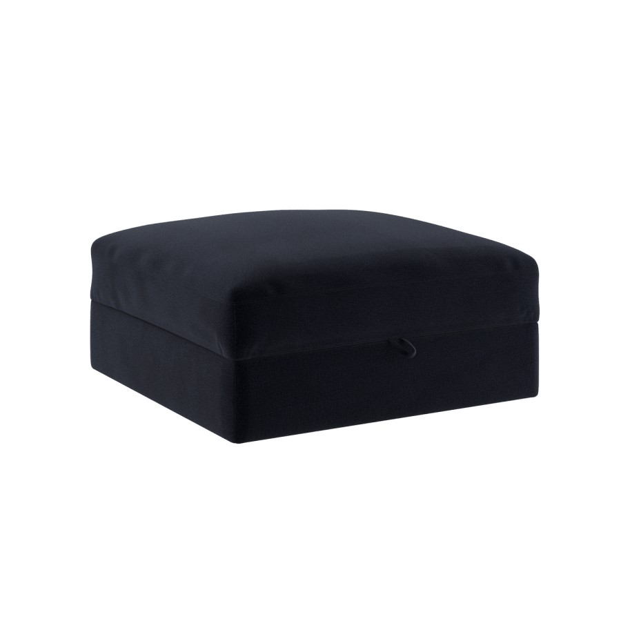 Navy Blue Chenille Ottoman Storage Footstool - Cameron