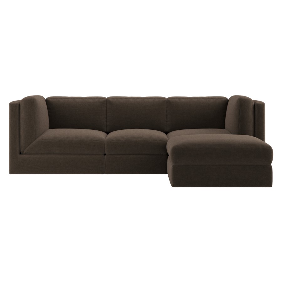 Brown Chenille 4 Seater L-Shape Modular Chaise Corner Sofa - Cameron