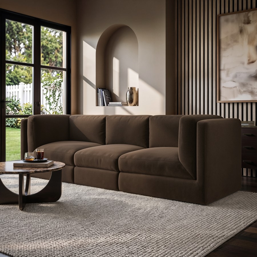 Brown Chenille 4 Seater Modular Sofa - Cameron