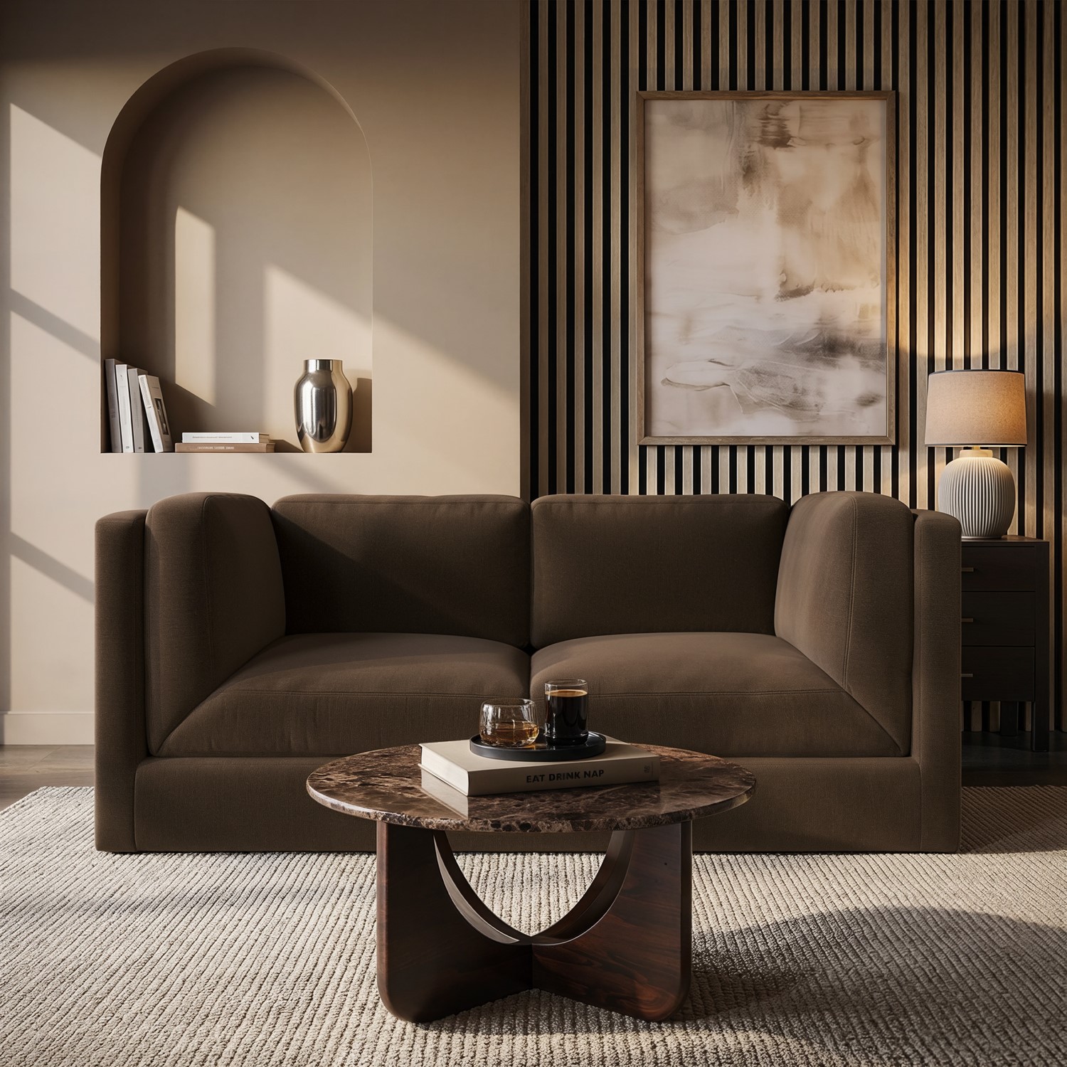 Brown Chenille 3 Seater Modular Sofa - Cameron