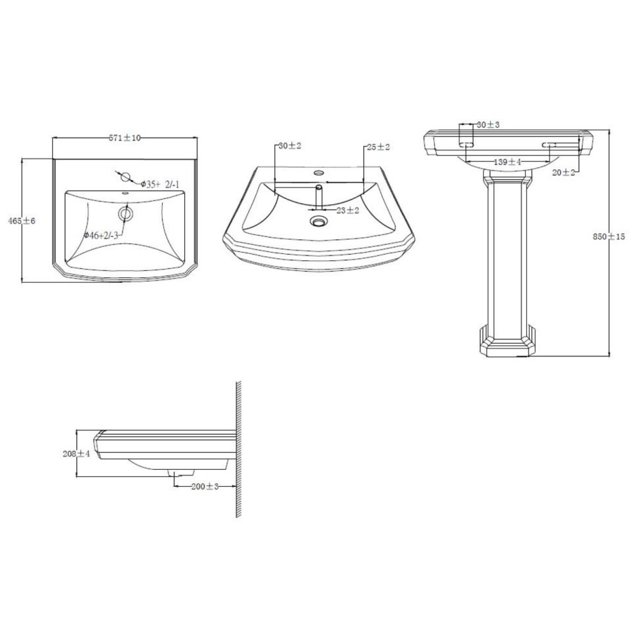 Taylor & Moore Pedestal Sink - 1 Tap Hole