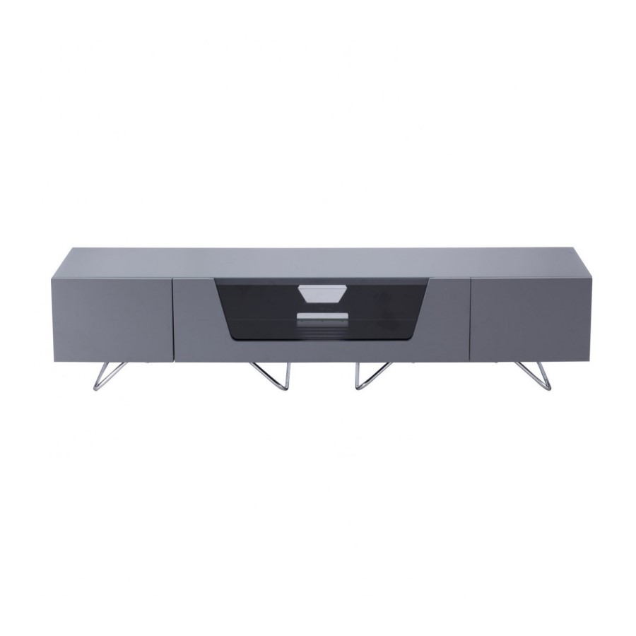Alphason Chromium High Gloss TV unit in Grey with Glass Infra Red Friendly Door