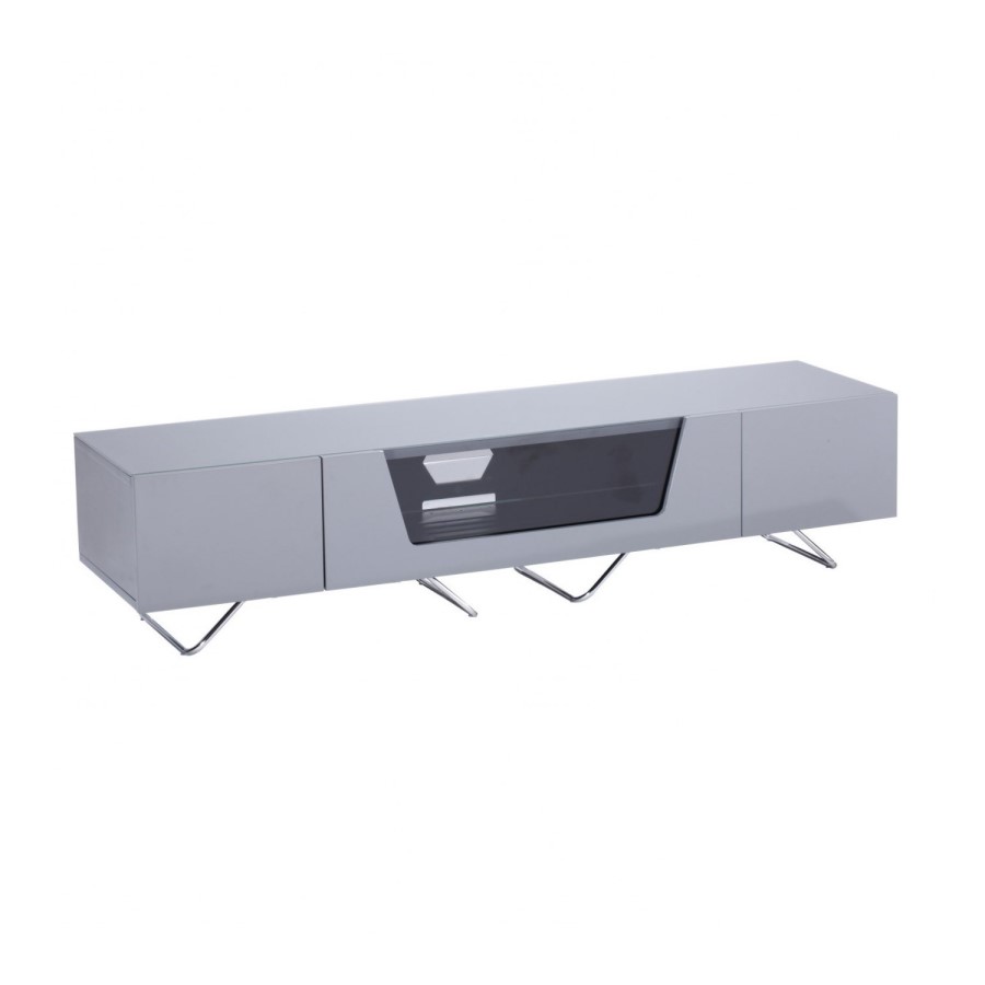 Alphason Chromium High Gloss TV unit in Grey with Glass Infra Red Friendly Door
