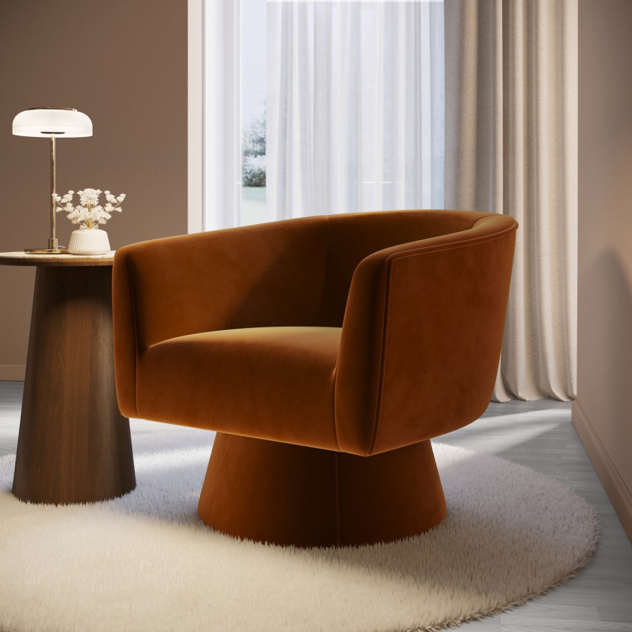 ALMOST PERFECT - Burnt Orange Velvet Swivel Armchair - Cairo