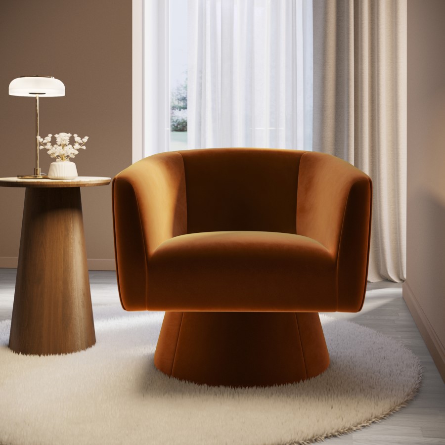 ALMOST PERFECT - Burnt Orange Velvet Swivel Armchair - Cairo