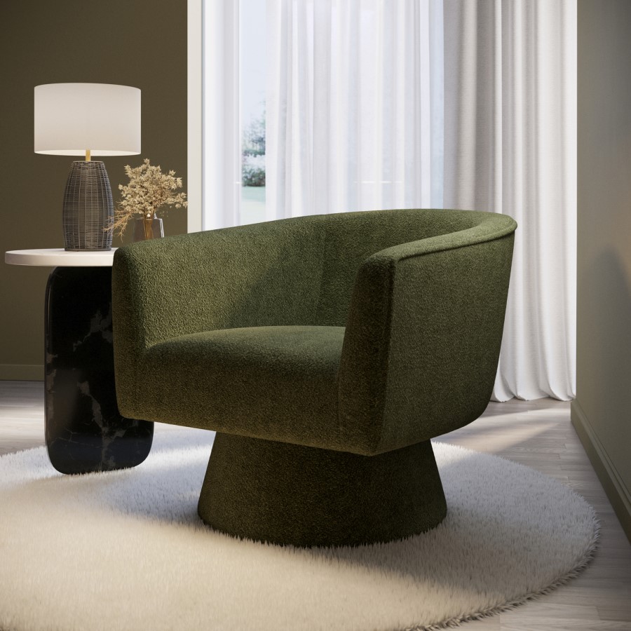 ONLY OPENED - Green Boucle Swivel Armchair - Cairo