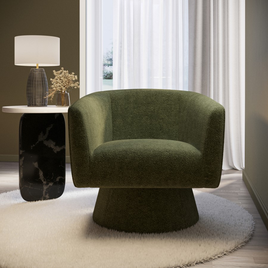 ONLY OPENED - Green Boucle Swivel Armchair - Cairo