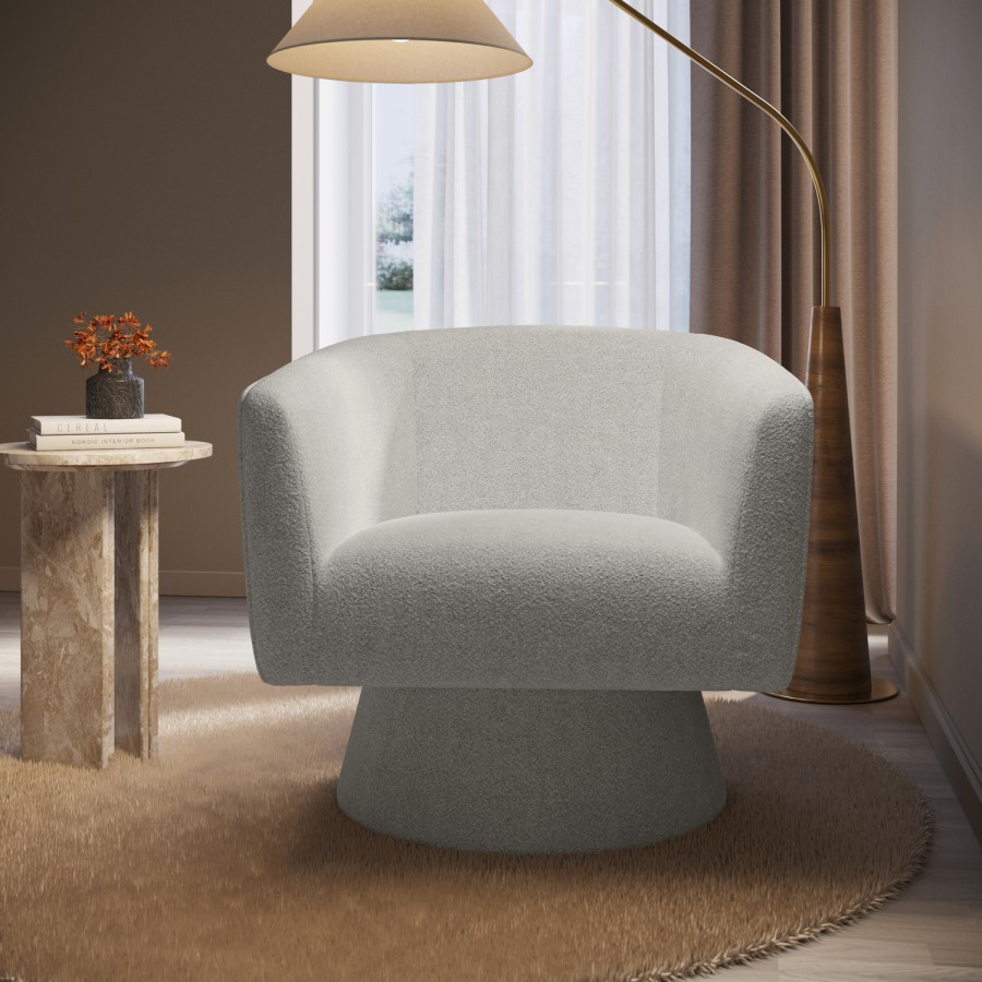Beige Boucle Swivel Armchair - Cairo