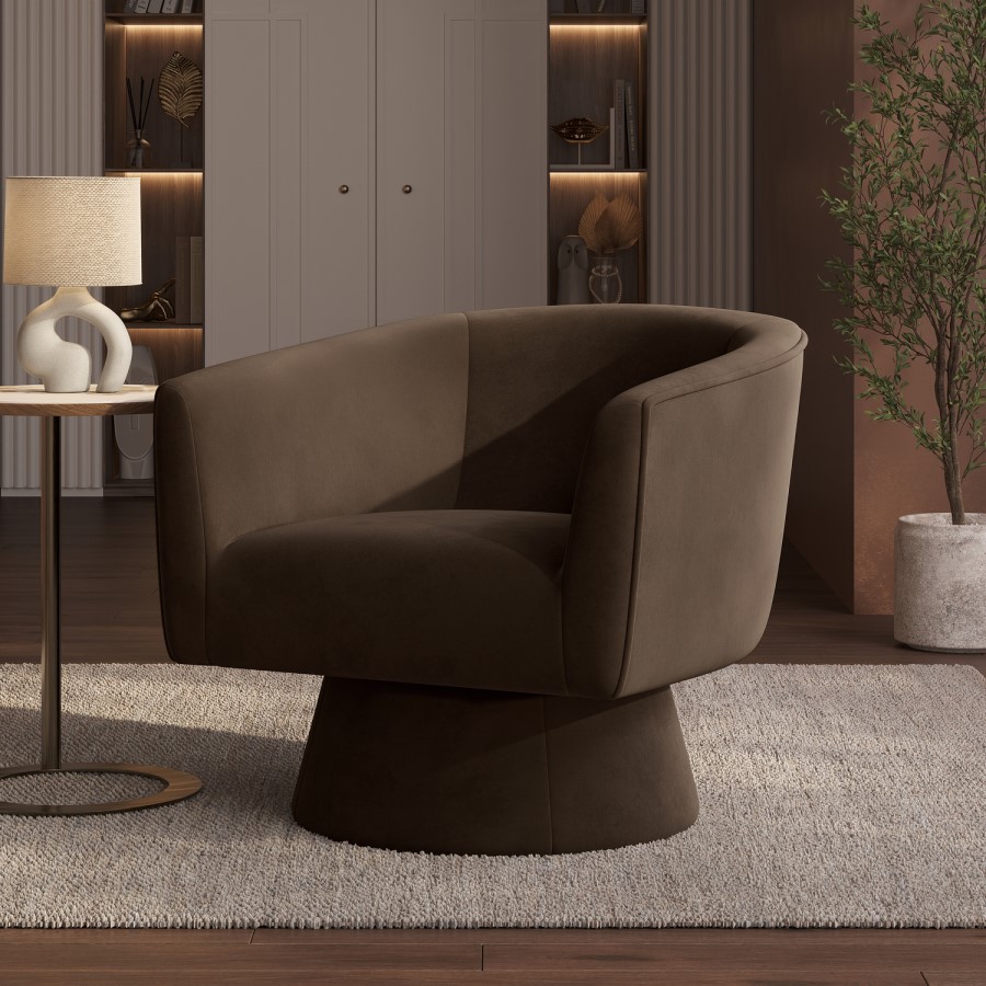 Brown Velvet Swivel Armchair - Cairo